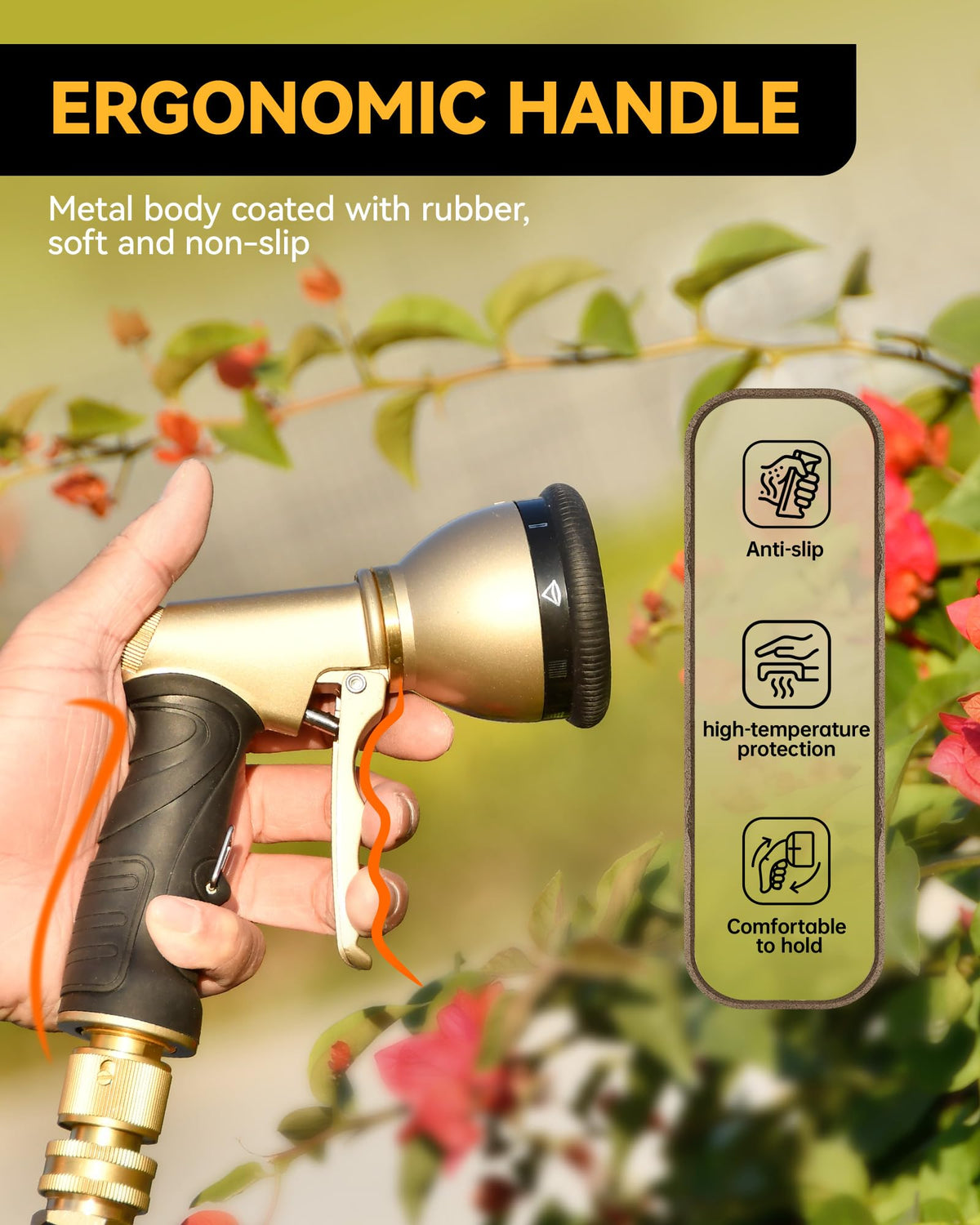 RainPoint garden nozzle features leak-proof connection reduces water waste.