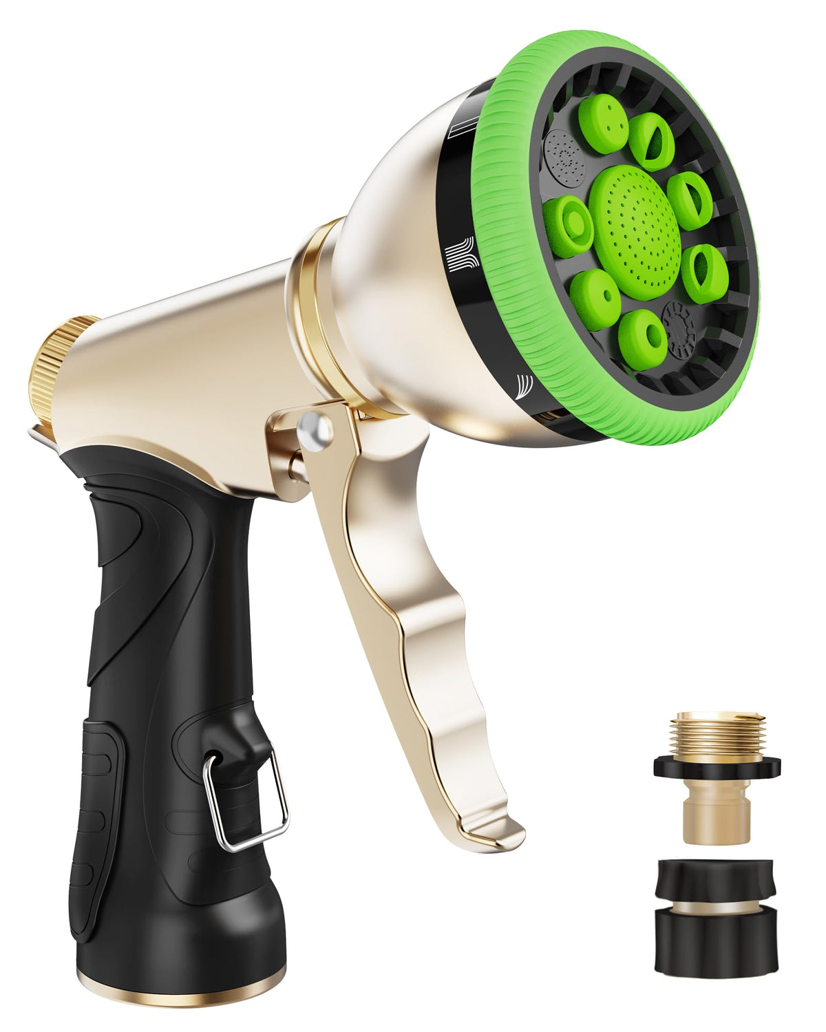 Rainpoint garden hose nozzle with metal body for durable, leak-free watering.