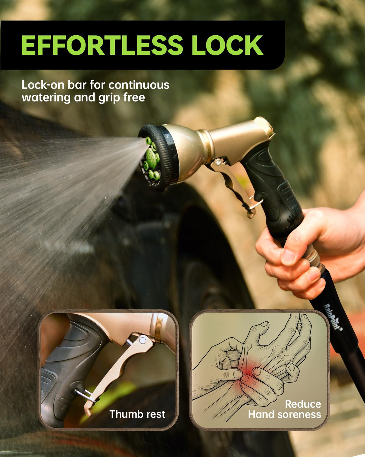 RAINPOINT nozzle nine-pattern dial enabling versatile watering options