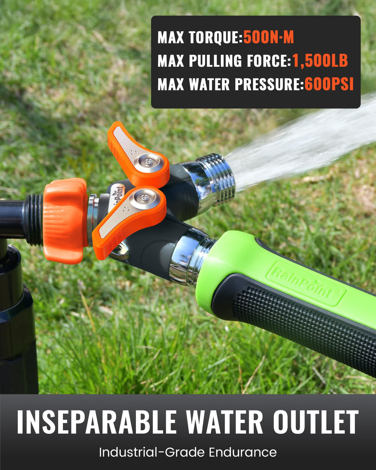 RainPoint Garden Hose Splitter leak-proof threads prevent drips during use.
