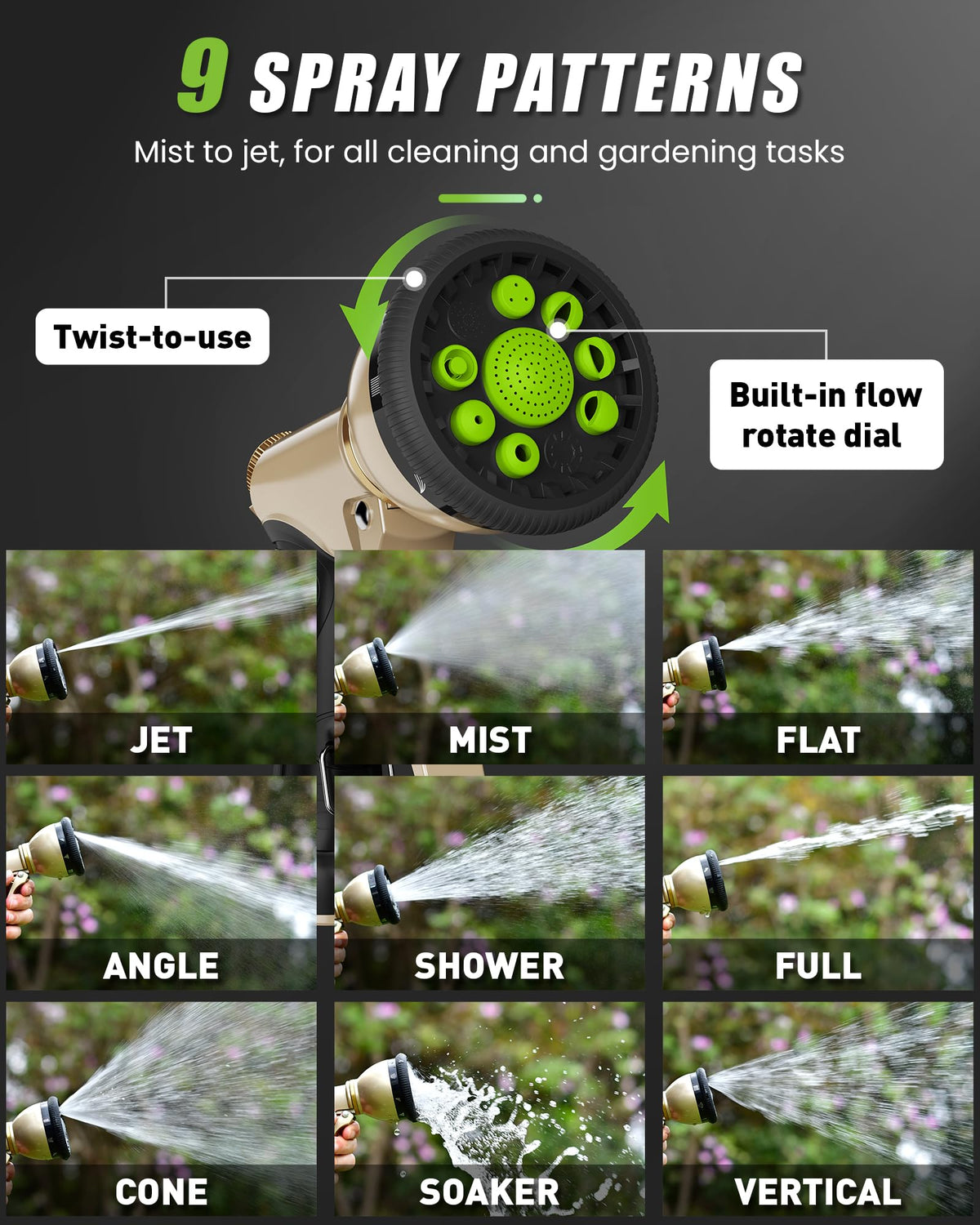 RAINPOINT handle lock maintains a steady water flow for easier spraying.