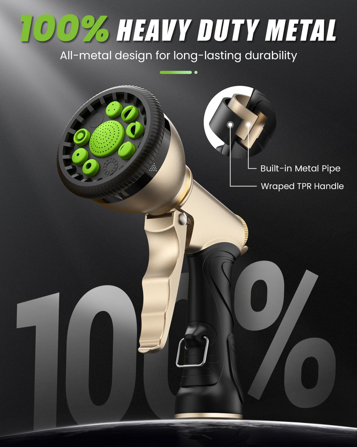 RAINPOINT heavy-duty metal sprayer shown for outdoor use.