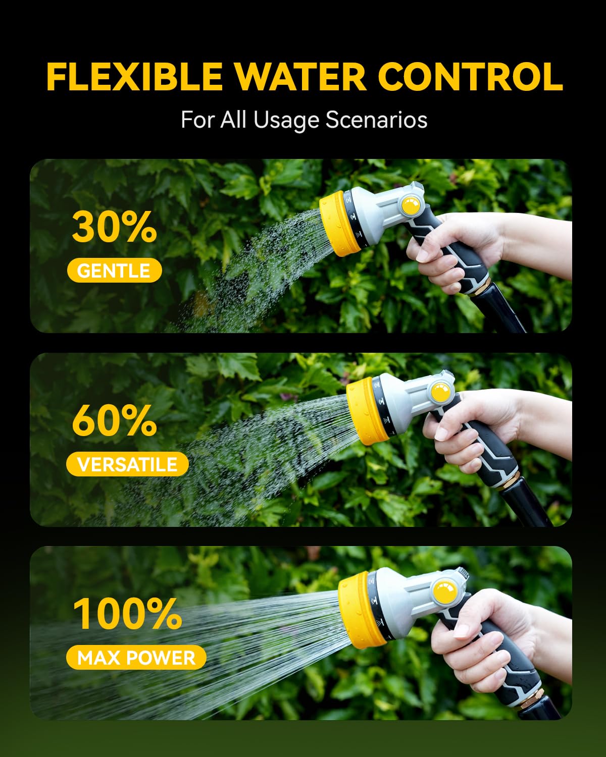 RAINPOINT high-flow spray delivers strong streams for quick cleaning and irrigation.