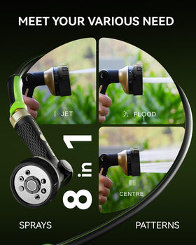 RainPoint hose nozzle ready for car, pet washing tasks.
