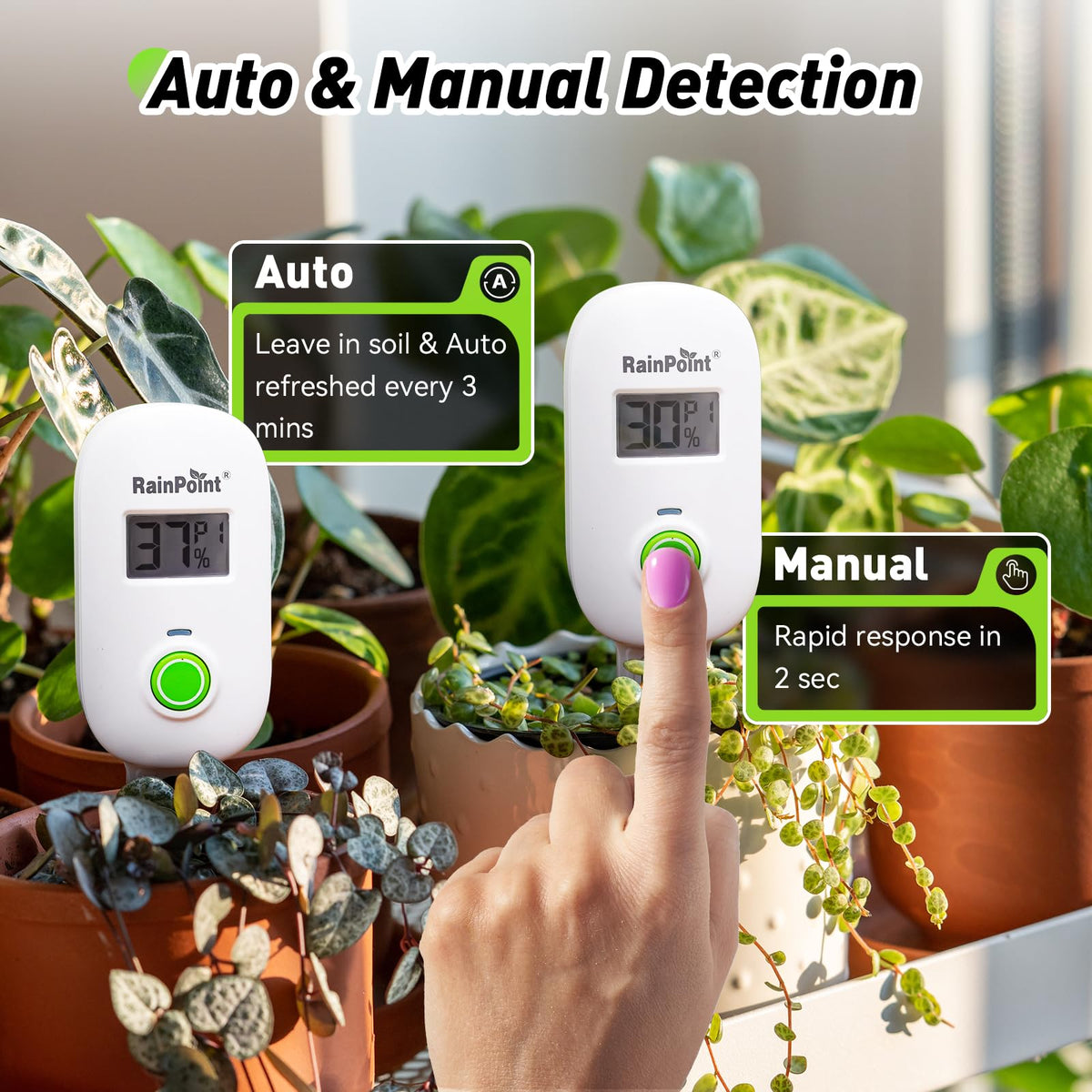 RAINPOINT works in indoor and outdoor settings, including greenhouses and pots.