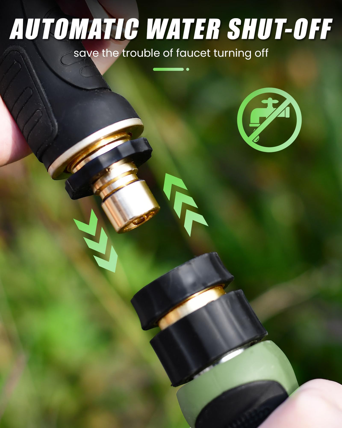 Rainpoint leak-proof nozzle prevents water waste during connections.
