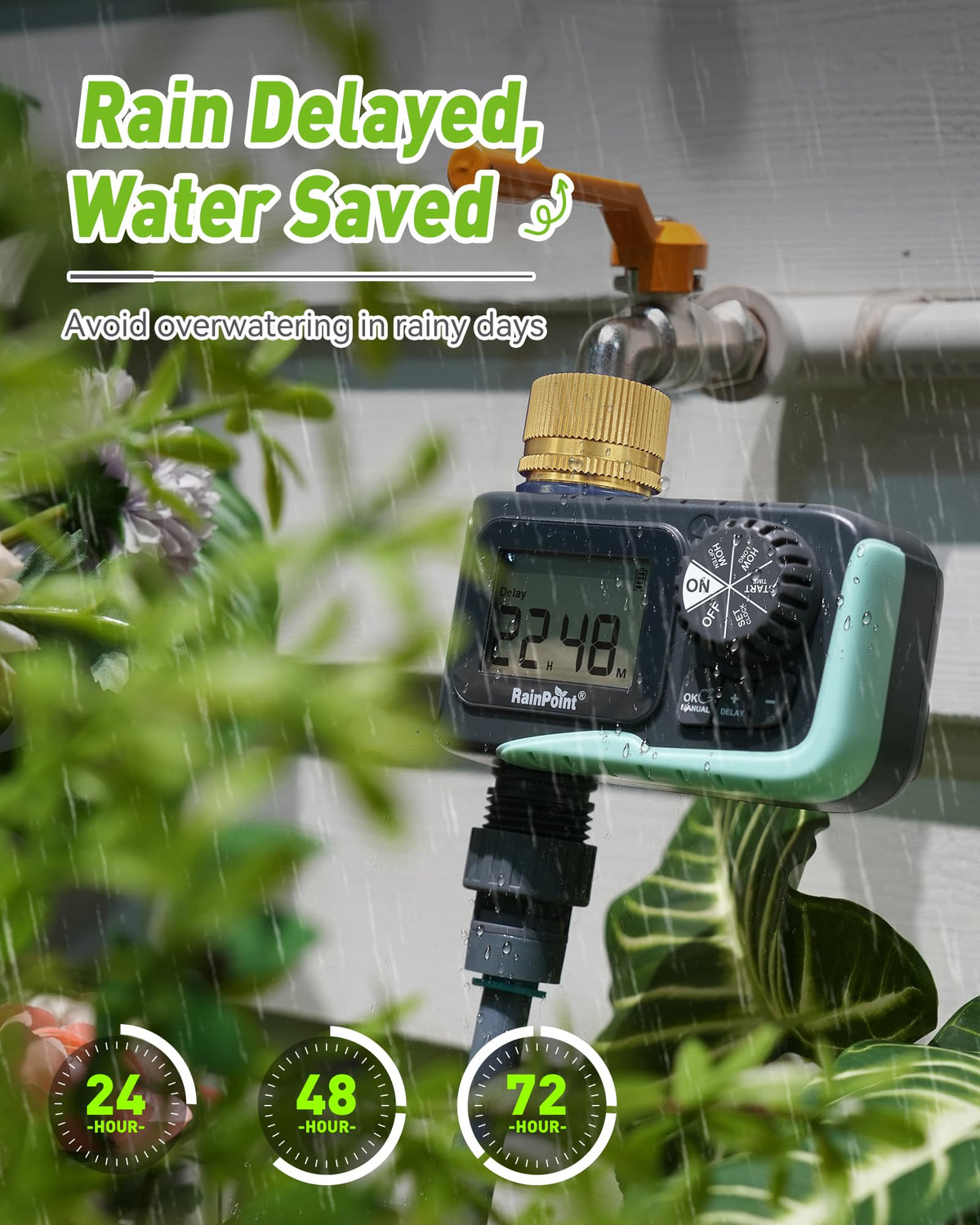 RainPoint manual mode enables on-demand watering when needed.