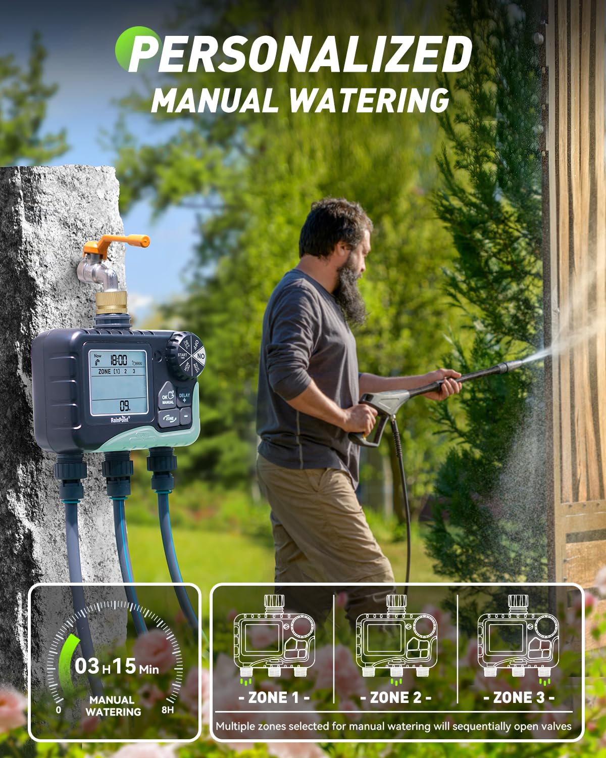 RAINPOINT manual watering option to address quick needs