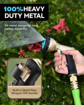 RAINPOINT metal body nozzle demonstrates durability for heavy-duty gardening tasks.
