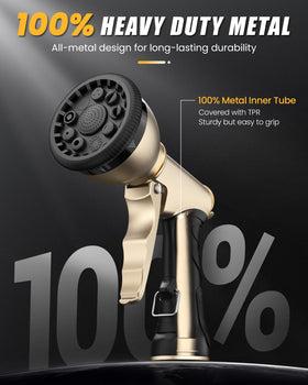 RAINPOINT metal hose sprayer body highlights durable zinc alloy construction for longevity.