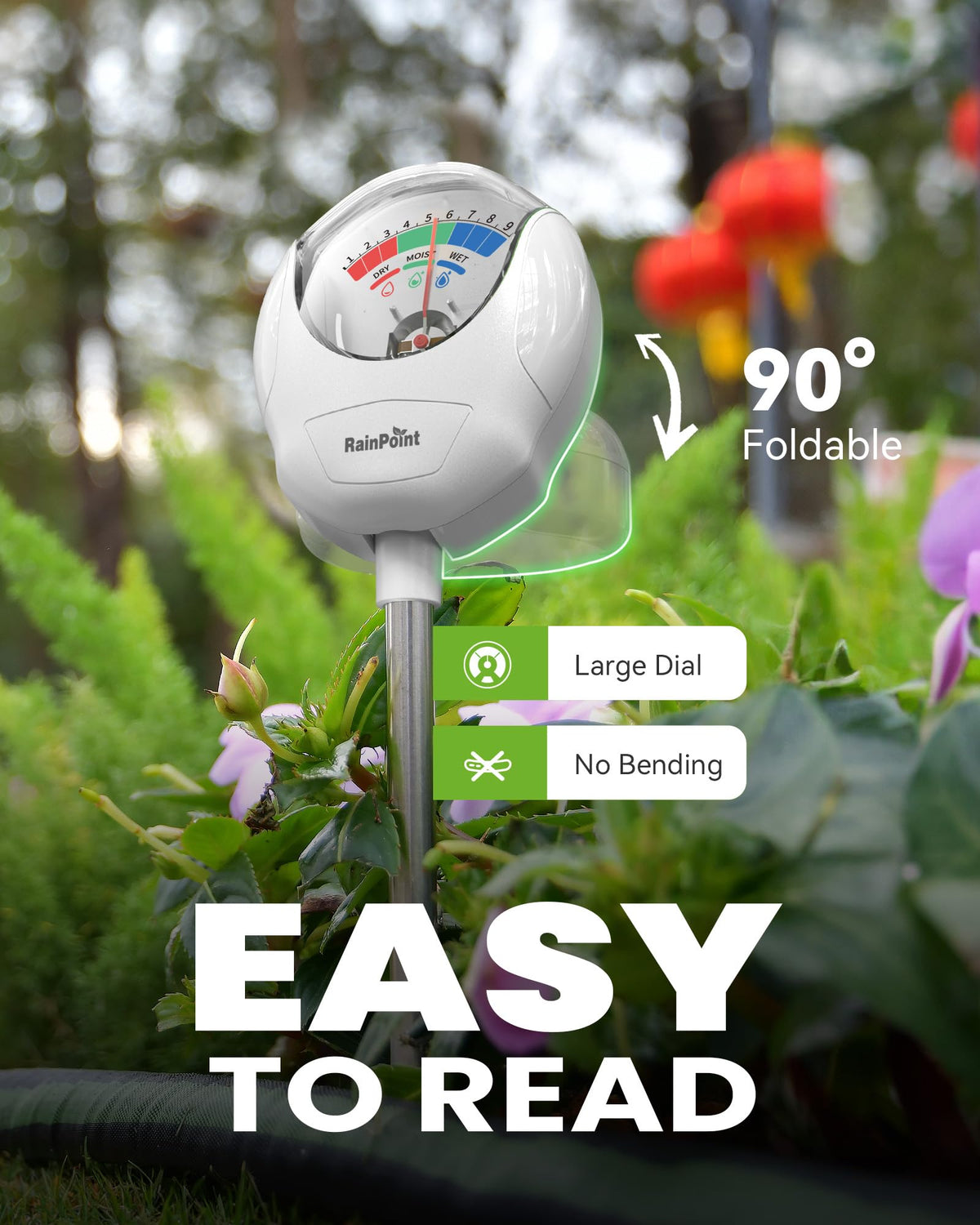 RainPoint no-battery-needed meter reads quickly without power.