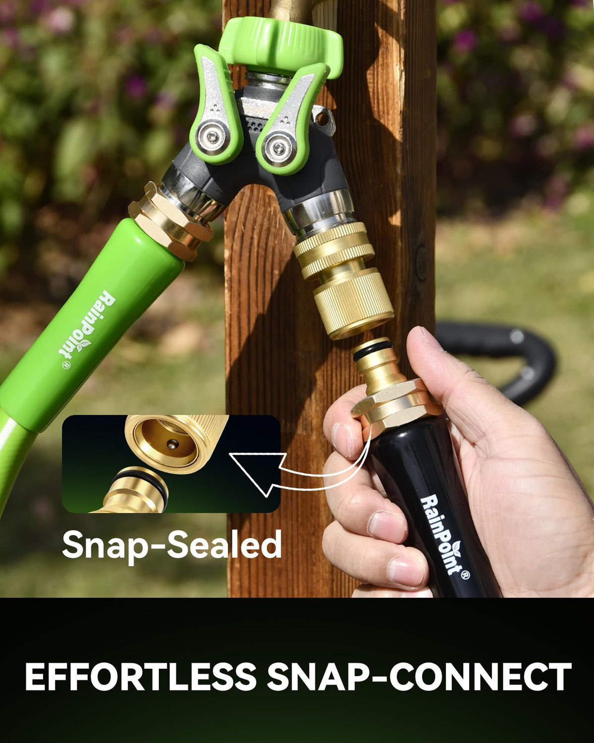 RainPoint one-hand quick-connect in use for easy, tool-free device swaps