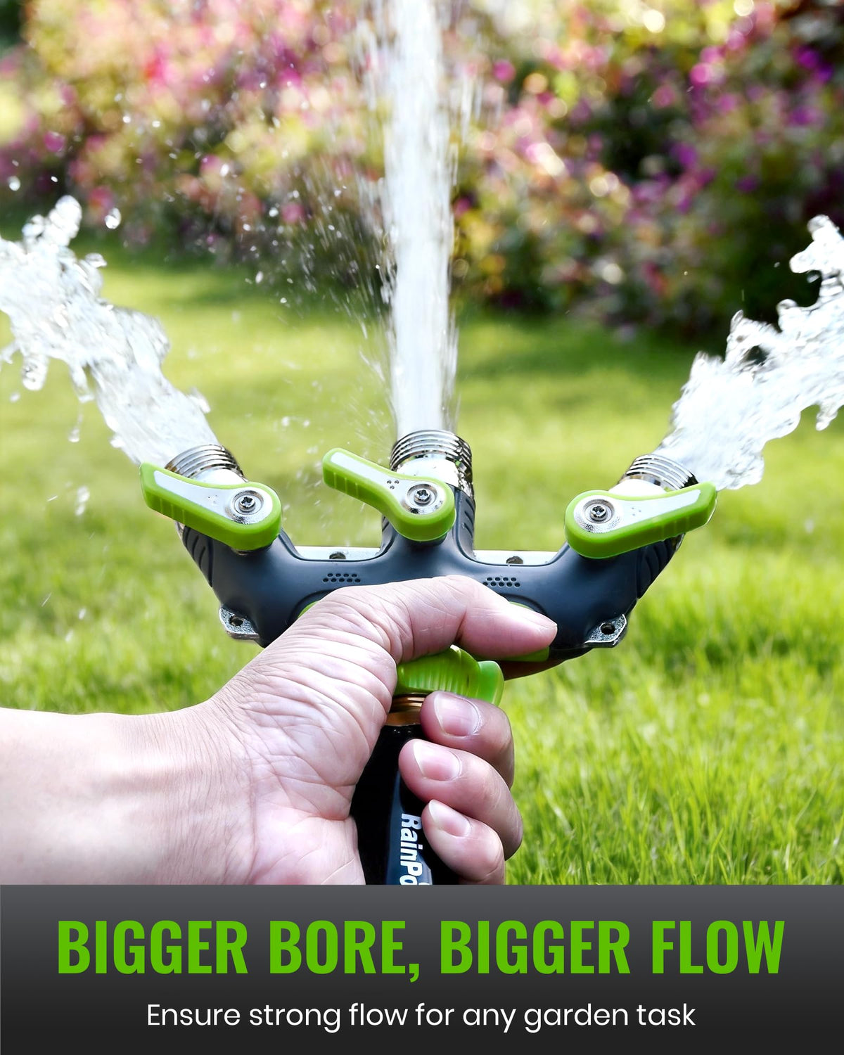 RAINPOINT 30-degree outlet spacing prevents hose interference.