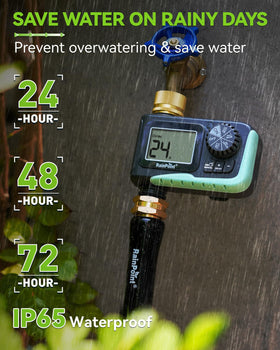 Rain delay function on RAINPOINT timer to pause watering when needed.