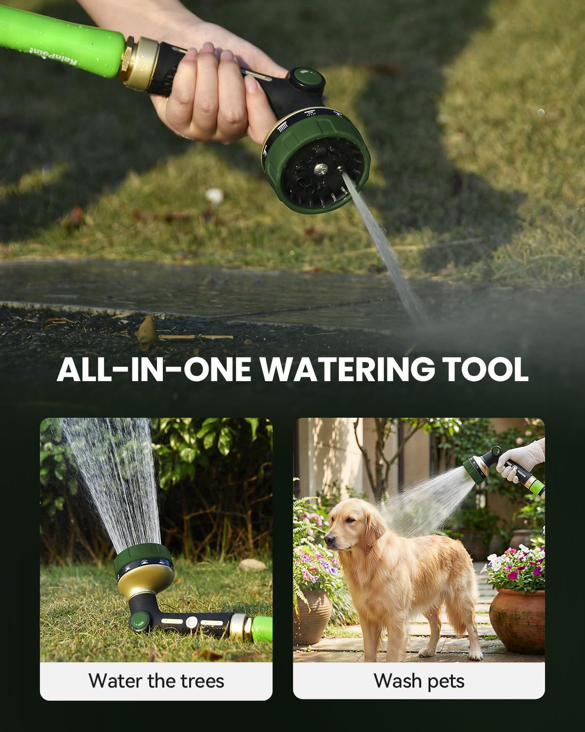 Rainpoint shower mode waters flowers evenly with gentle softness.