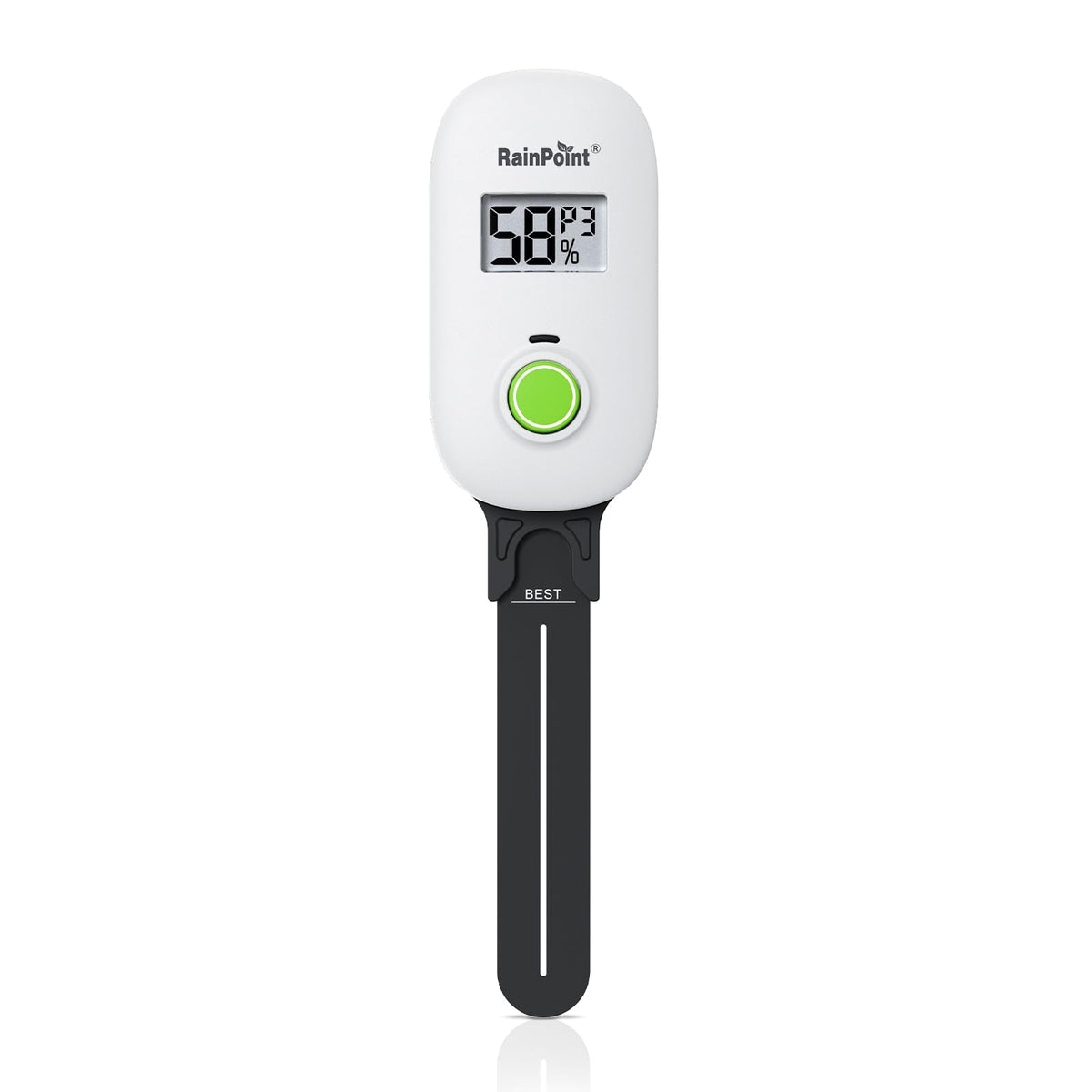 RAINPOINT Smart Soil Moisture Meter LCD display shows real-time soil humidity.