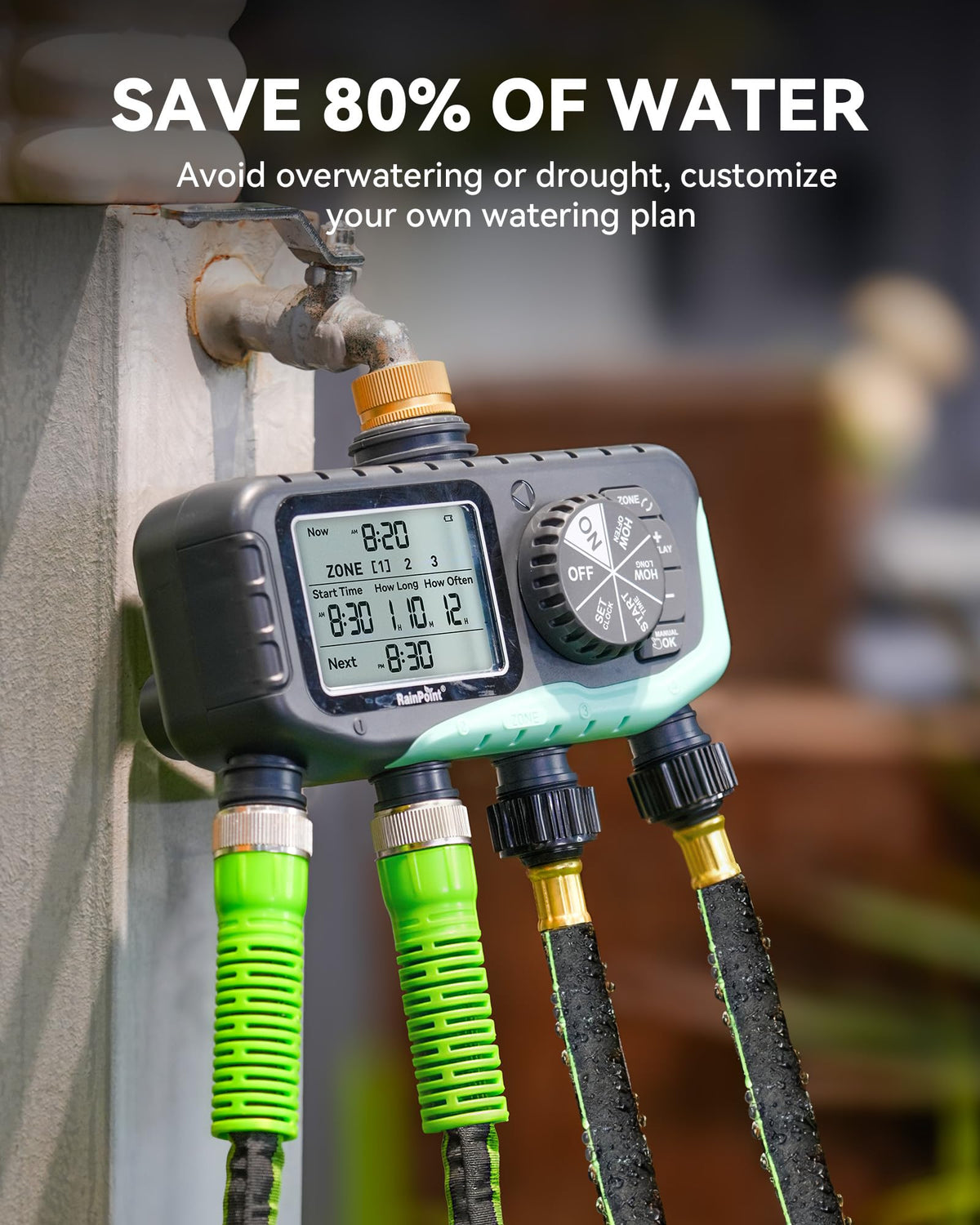 RAINPOINT 50ft hose supports DIY irrigation with timers and splitters