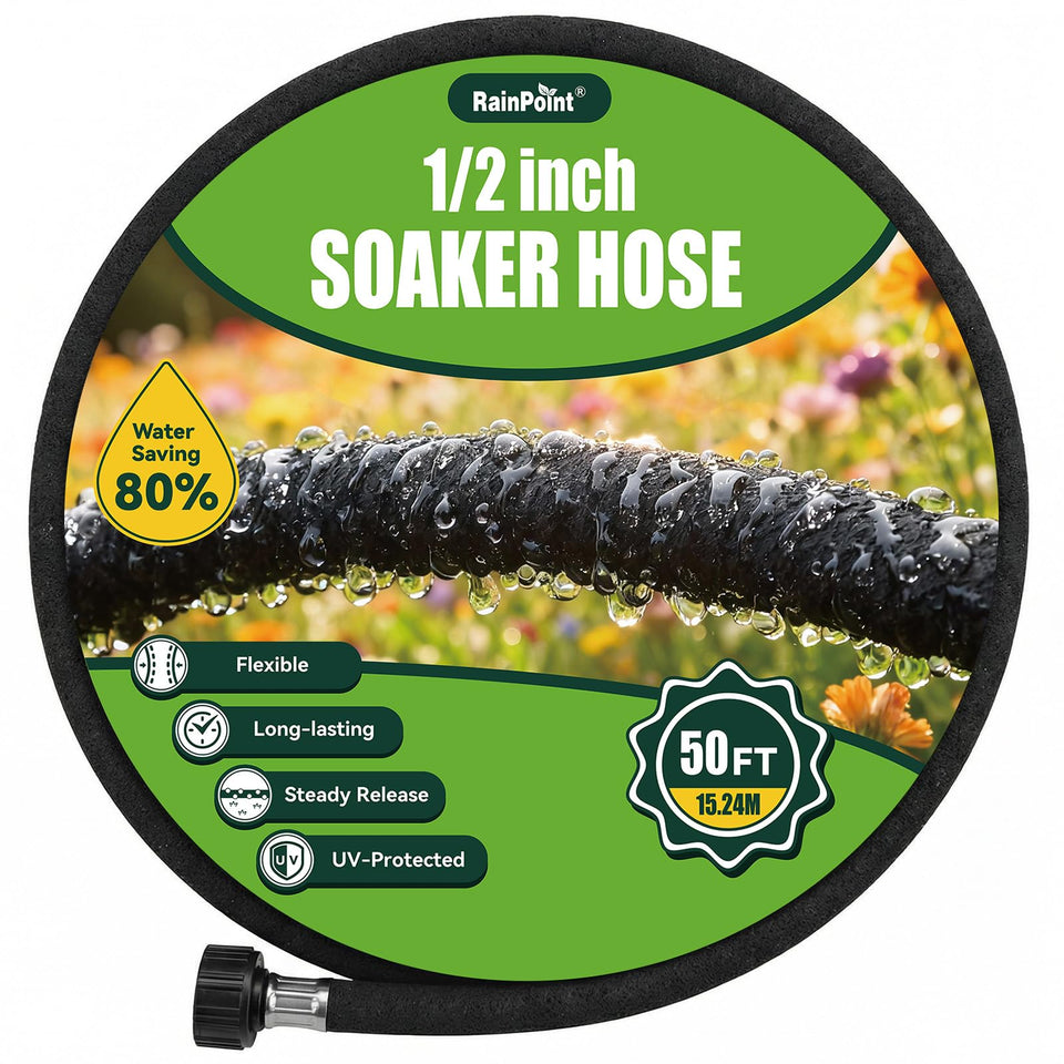 RAINPOINT 50ft soaker hose with even-water distribution for efficient root watering