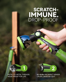 RAINPOINT 10-pattern nozzle demonstrates versatile modes for watering and cleaning.