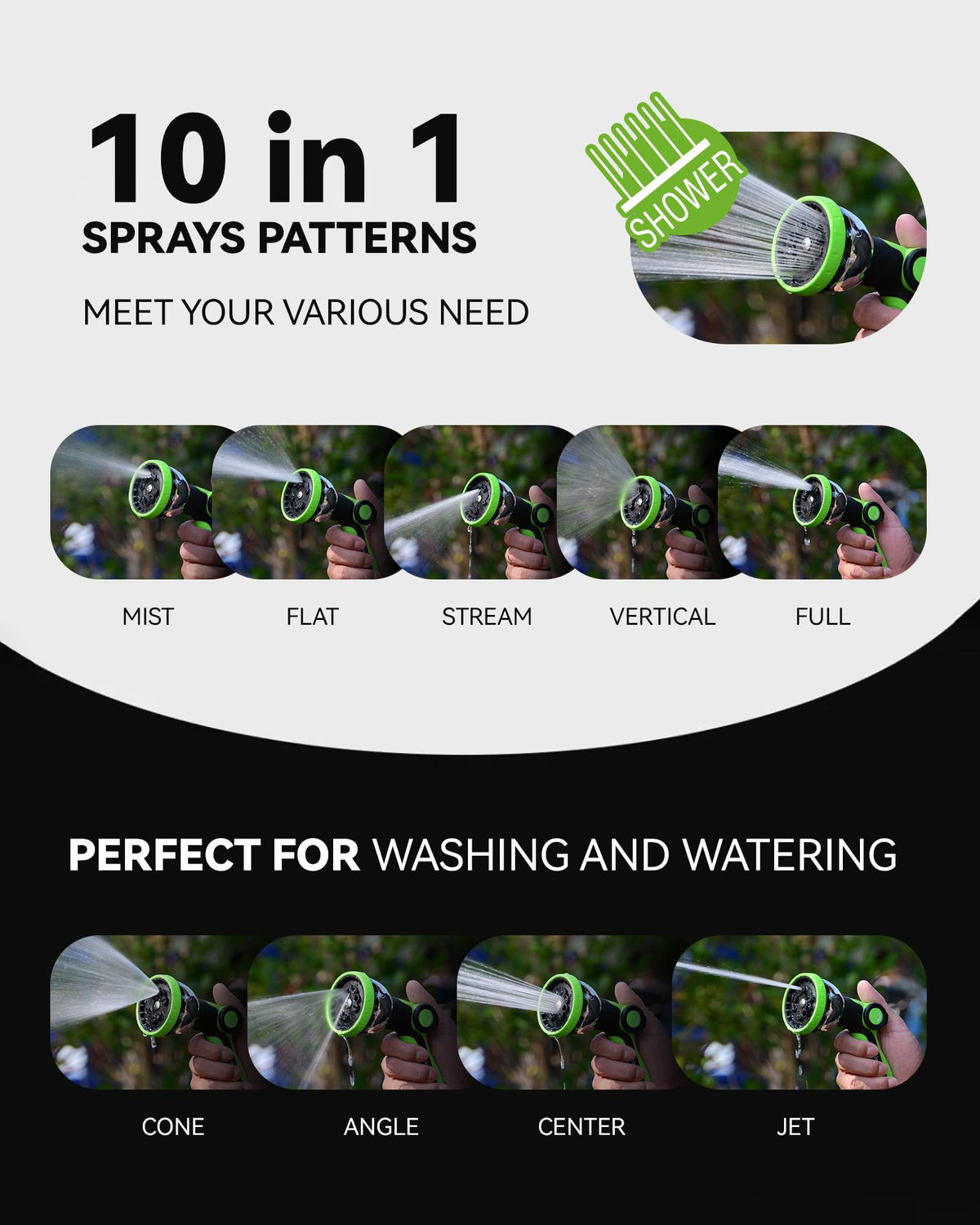 RAINPOINT green spray nozzle ready for garden chores and washing.