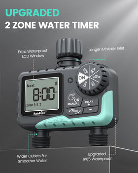 RAINPOINT timer two zones setup enables tailored schedules for each area.