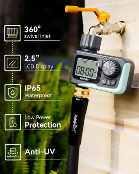 RAINPOINT Sprinkler Timer power indicator helps monitor battery life.