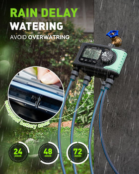 Rainpoint timer brass inlet withstands pressure and outdoor weather.