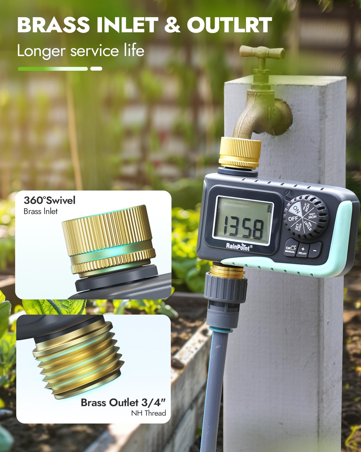 Rainpoint timer with heavy-duty weatherproof shell withstands outdoor conditions