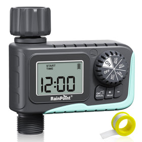 Rainpoint sprinkler timer with LCD display for easy watering scheduling.