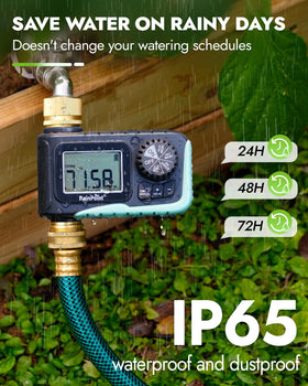 Rainpoint timer rain delay feature pauses schedules for 24 to 72 hours
