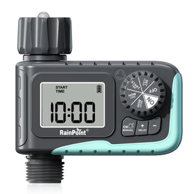 RAINPOINT Sprinkler Timer shows start time setup for precise watering control.