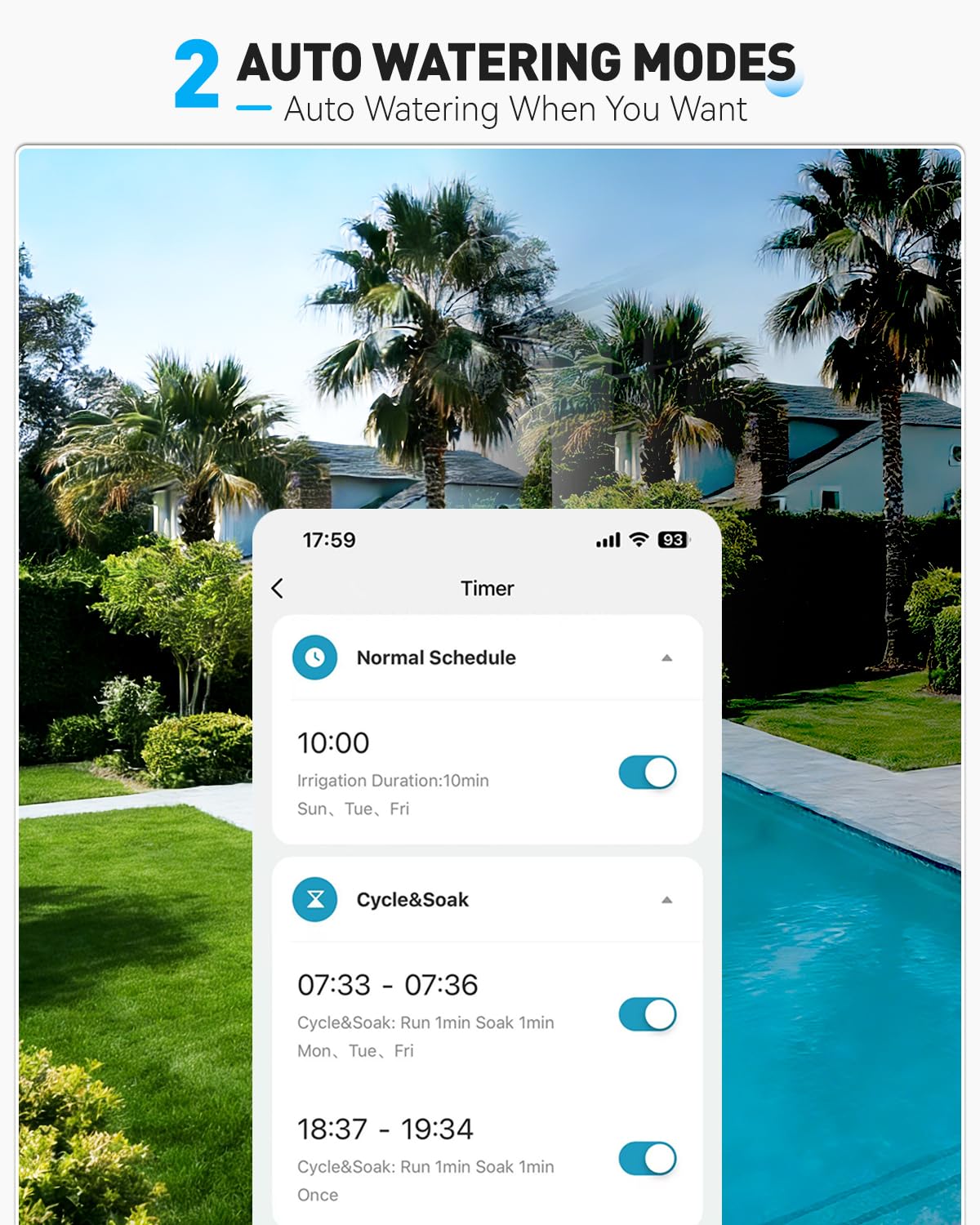 Control panel view shows easy digital scheduling for watering routines.