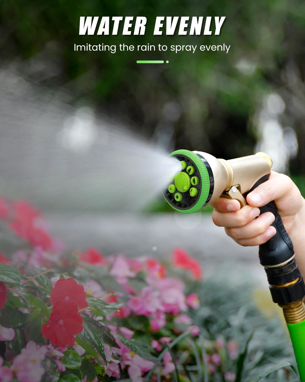Rainpoint nozzle suitable for watering flowers, cars, windows, and patios.