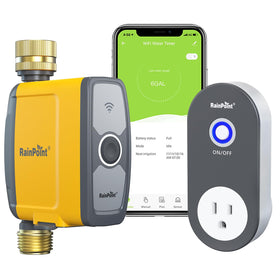 RainPoint WiFi hose timer front view enabling remote watering control.