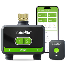 RainPoint WiFi timer front view with brass inlet for durable irrigation.