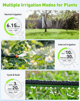 RainPoint two-zone display illustrating independent watering schedules.