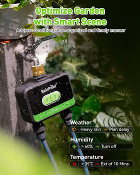 RainPoint in garden setting with weather-based scheduling.