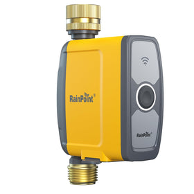 RAINPOINT WiFi water timer with brass inlet-outlet demonstrates durable irrigation connections.