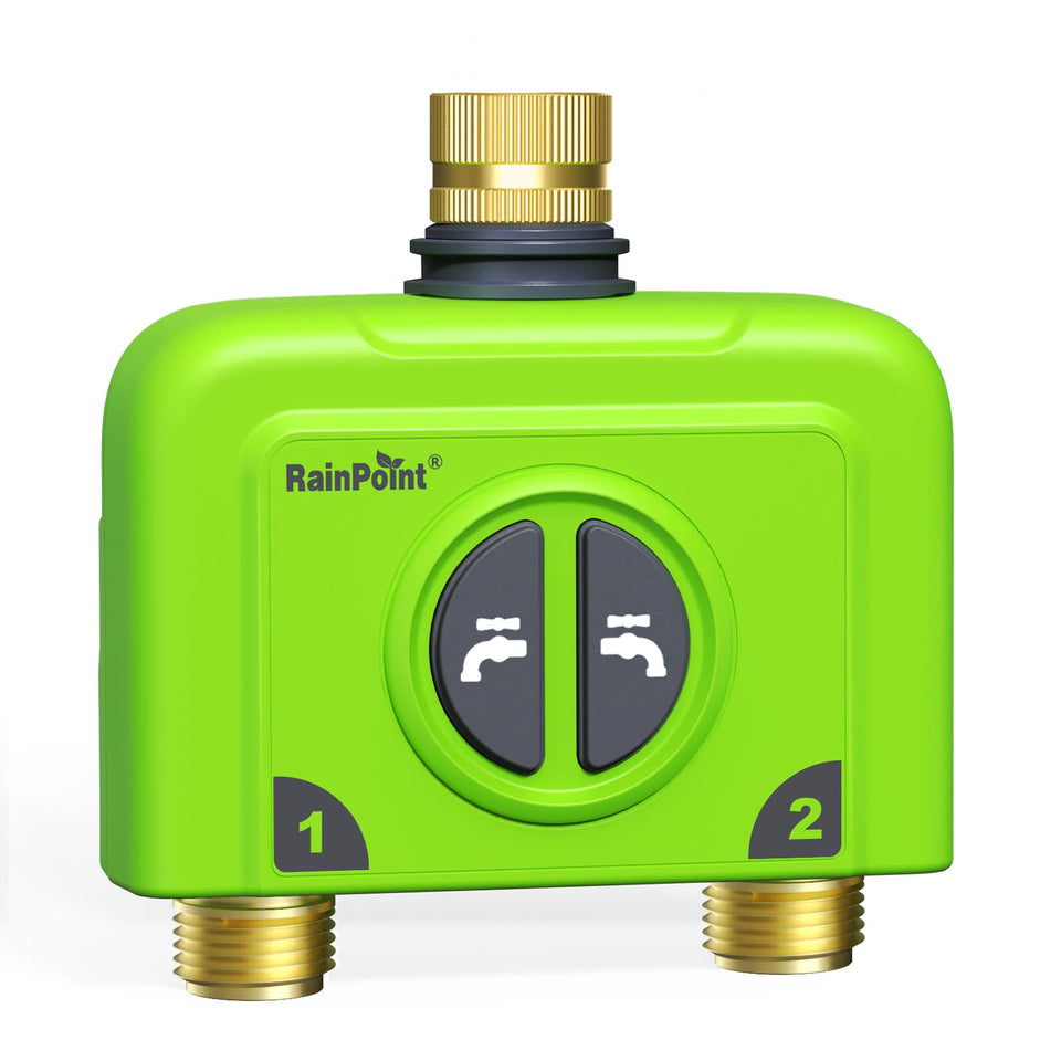 RAINPOINT WiFi water timer with brass inlet for durable lawn irrigation.