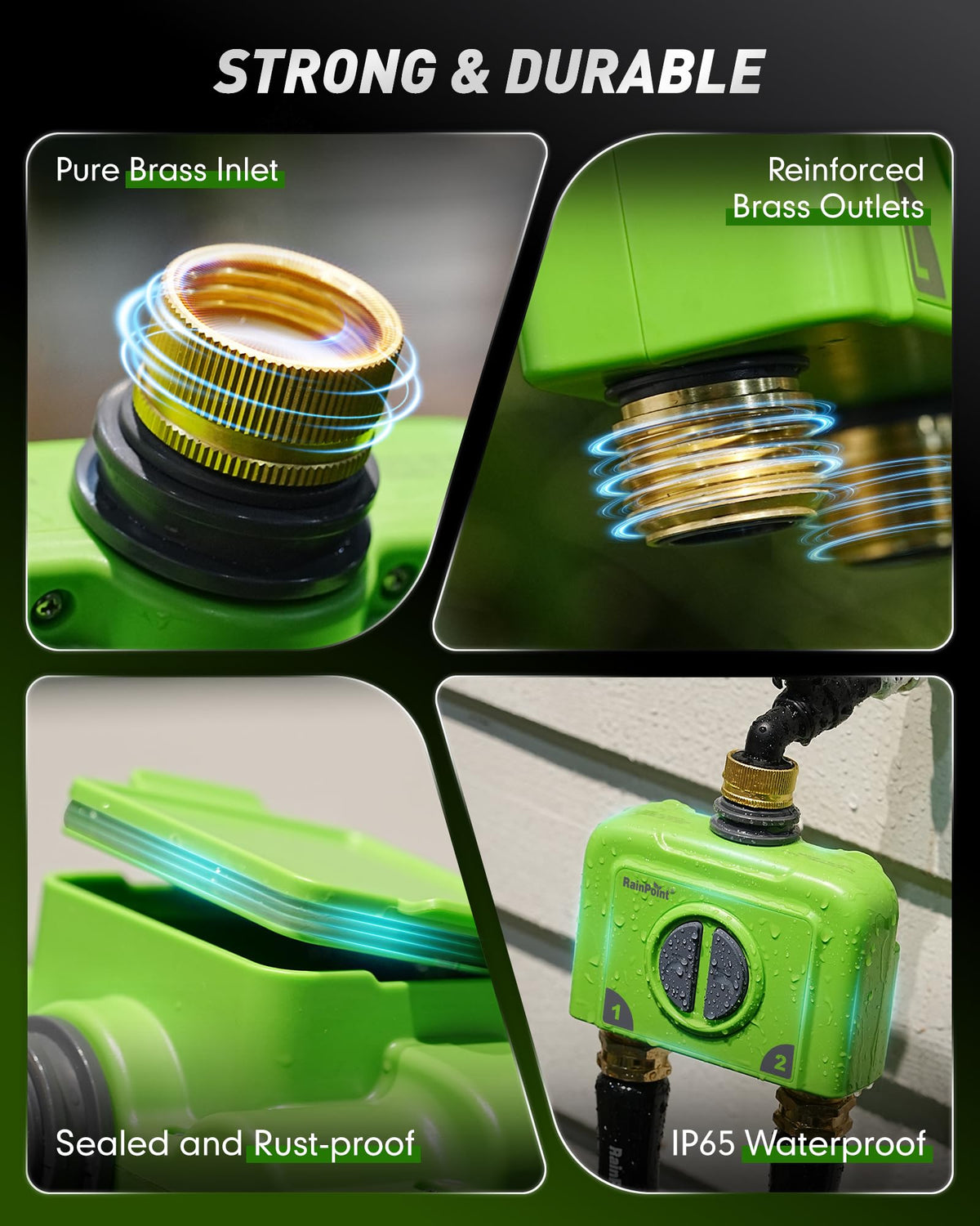 RAINPOINT compatible with voice assistants image suggests hands-free irrigation control