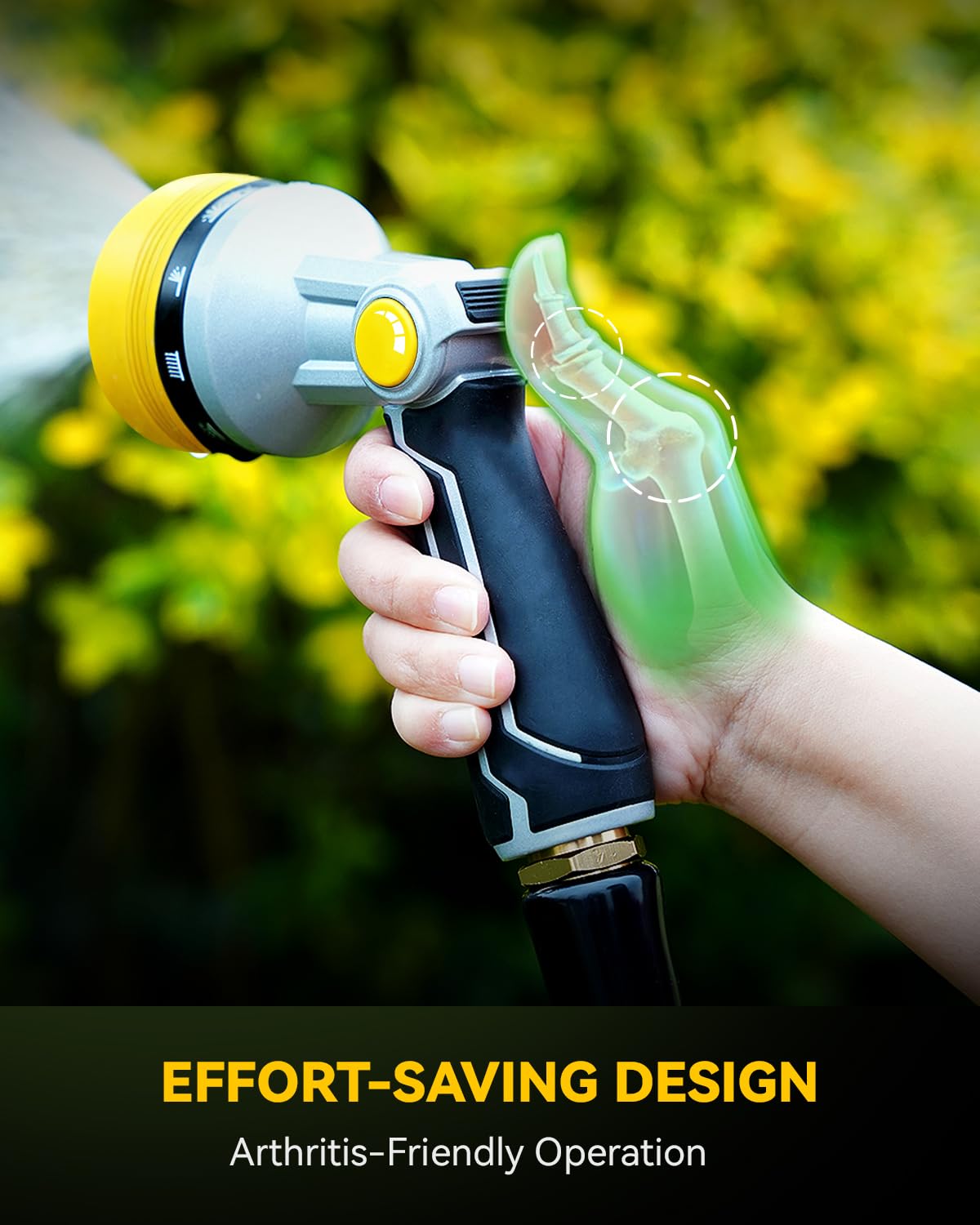 RAINPOINT yellow nozzle in action offers high visibility and rugged durability.