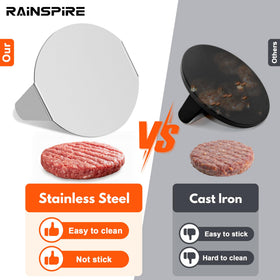 Image shows press on griddle, ready for griddles, cast iron, and grills