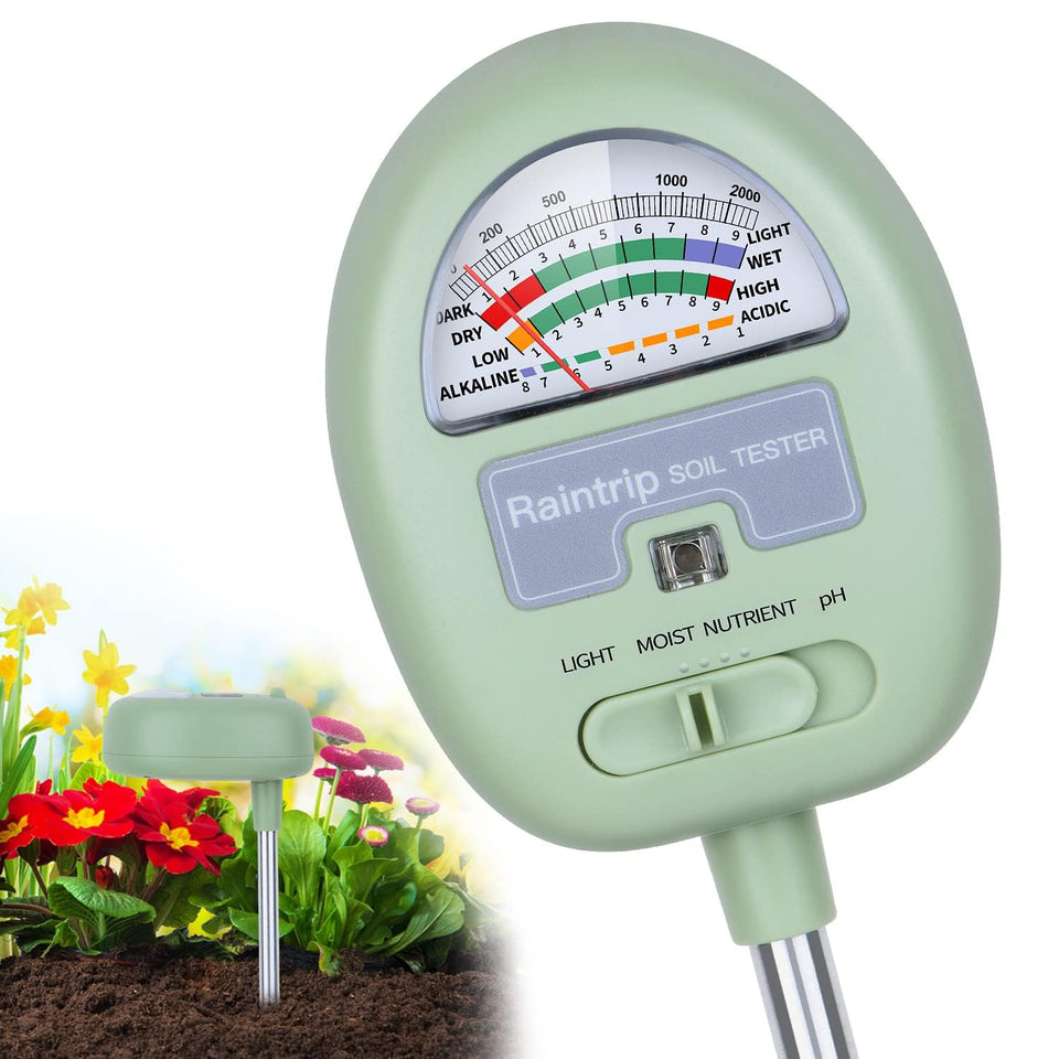 Raintrip moisture meter dial shows quick reading for garden moisture control
