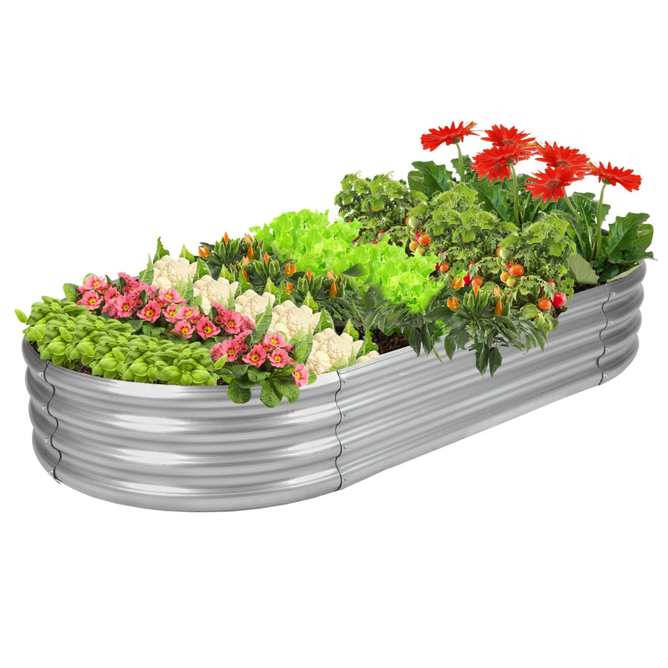 Rakukiri oval galvanized raised bed during assembly for easy setup