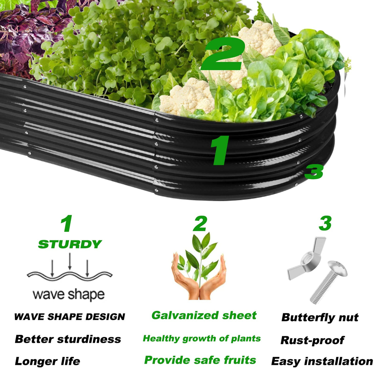 Rakukiri 60x29x11-inch dimensions provide ample soil for vegetables and herbs