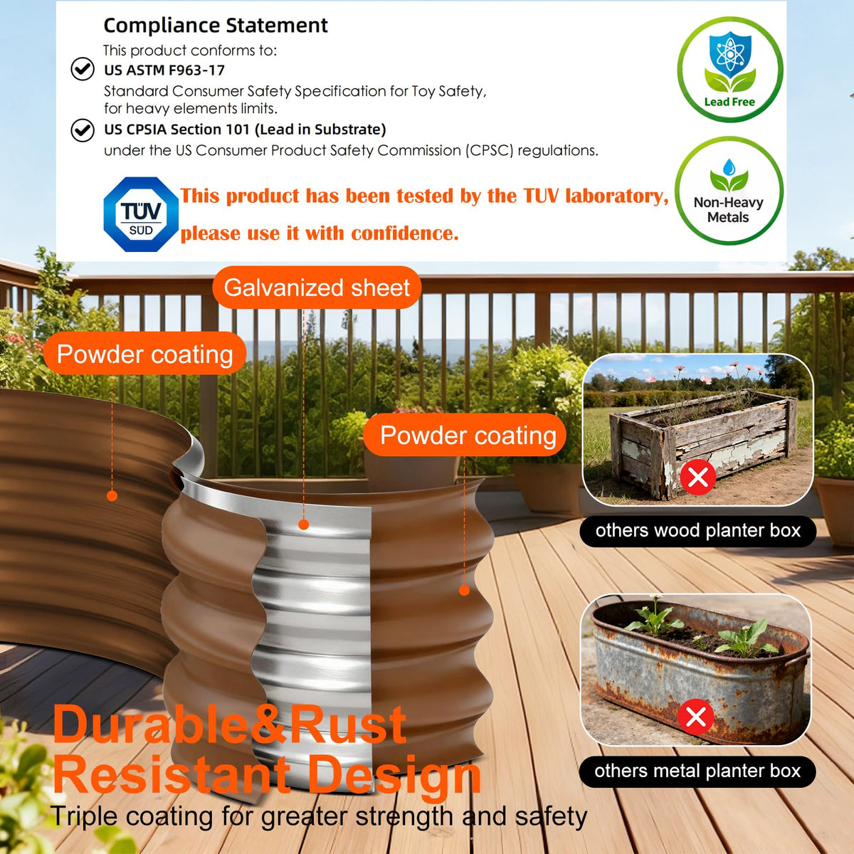 Rakukiri outdoor planters offer spacious growing area for vegetables and herbs.