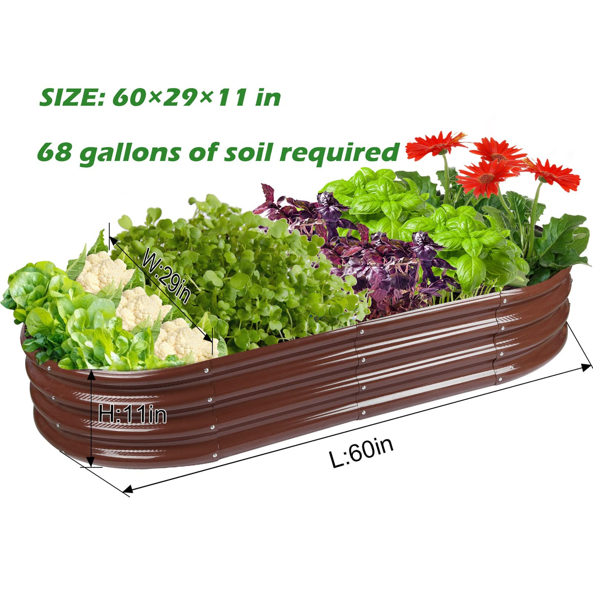 Rakukiri oval metal bed offers rot-resistant durability for outdoors.