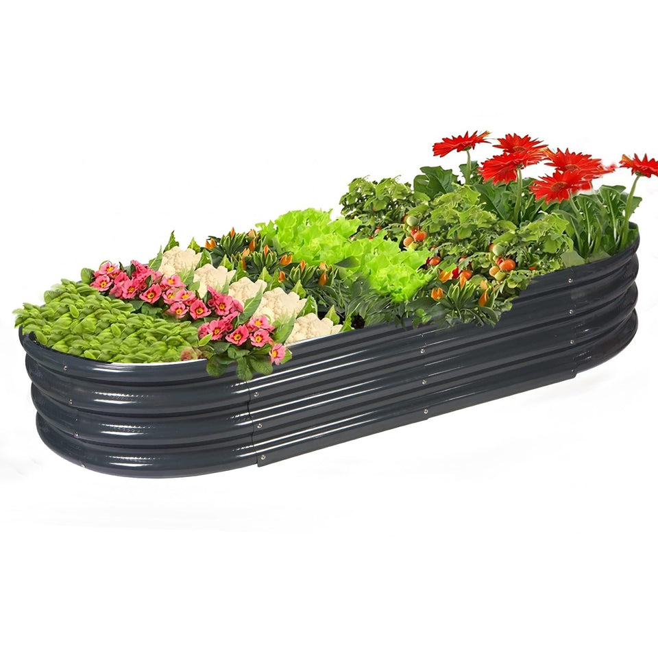 Rakukiri raised garden bed front view in grey, ideal for organized vegetable and herb cultivation.