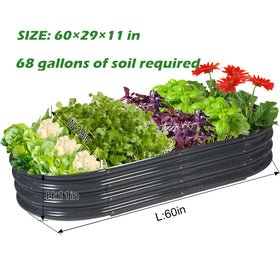 Rakukiri raised garden bed oval 60x29x11 inches grey, roomy for diverse plants.