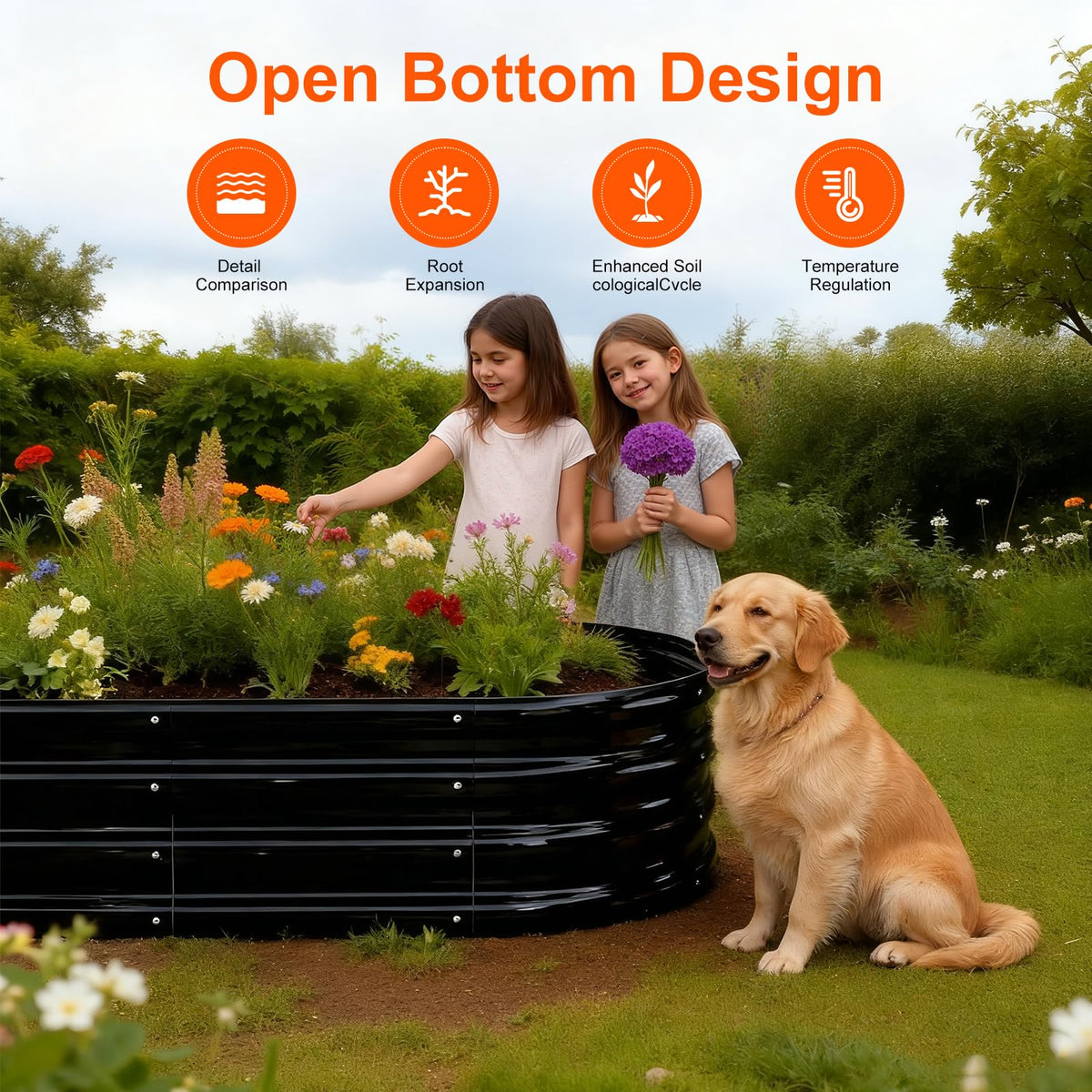 Rakukiri oval outdoor garden bed in a backyard setting
